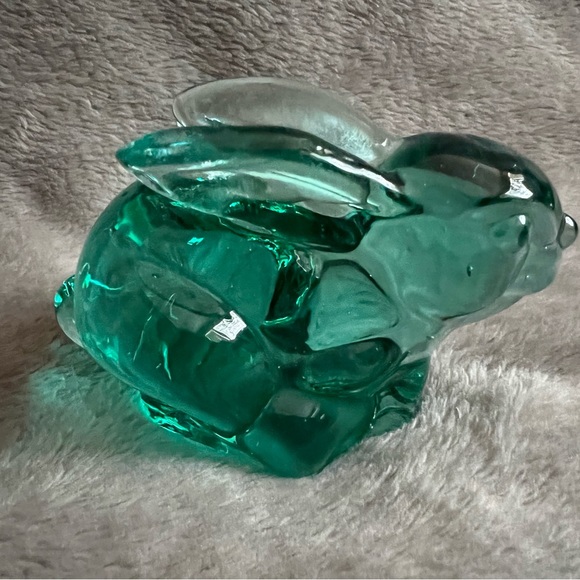 Vintage 1970s Silvestri Art Glass Green Bunny Rabbit Figurine Paperweight - Picture 8 of 10
